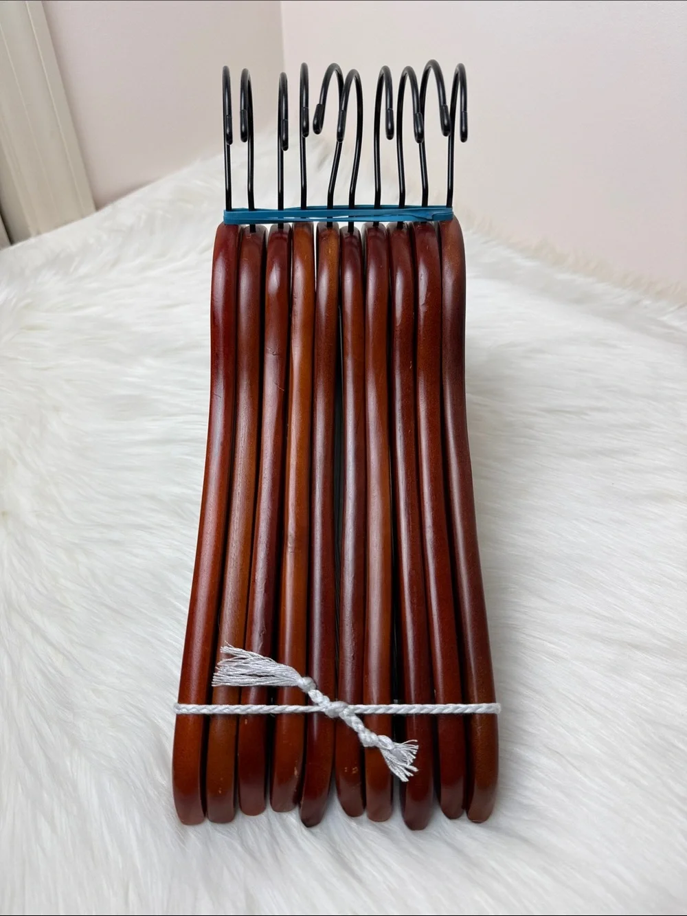 Brookstone Premium Wooden Hangers with Bar in Mahogany  - Set of 10